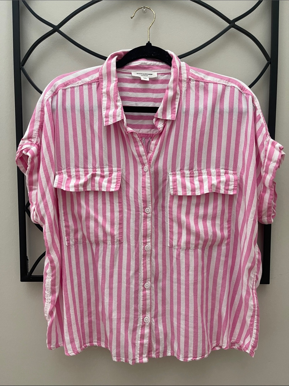 Striped Button-Up Shirt - Pink & White